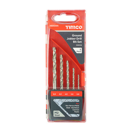 This is an image of Timco - Ground Jobber Drill Bit Set 5pcs (5 Pieces Case) HSSG5DS