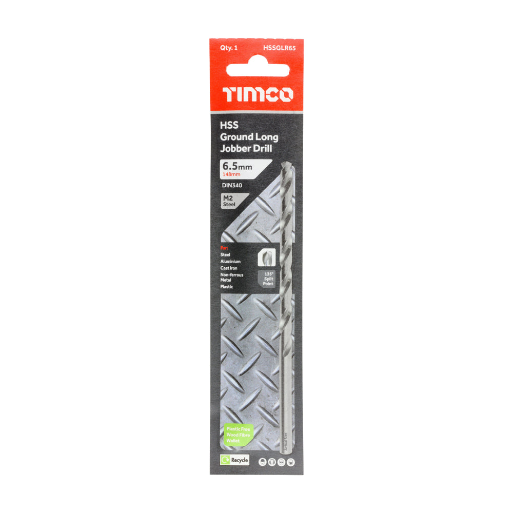 This is an image of Timco - Ground Long Jobber Drills - HSS M2 6.5mm (1 Each Wallet) HSSGLR65
