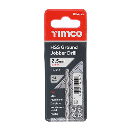 This is an image of Timco - Ground Jobber Drills - HSS M2 2.5mm (1 Each Wallet) HSSGR25