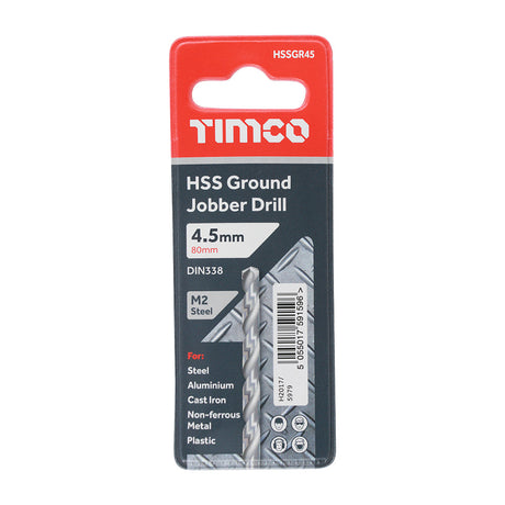 This is an image of Timco - Ground Jobber Drills - HSS M2 4.5mm (1 Each Wallet) HSSGR45