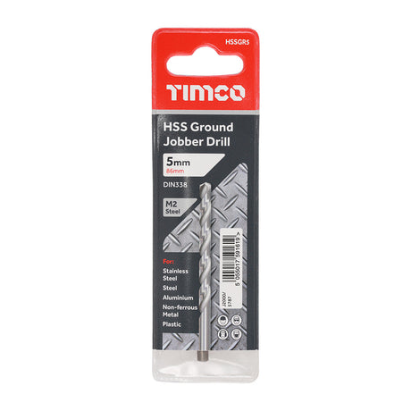 This is an image of Timco - Ground Jobber Drills - HSS M2 5.0mm (1 Each Wallet) HSSGR5
