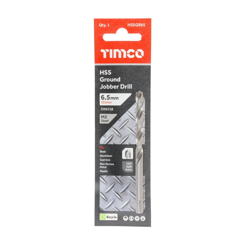 This is an image of Timco - Ground Jobber Drills - HSS M2 6.5mm (1 Each Wallet) HSSGR65