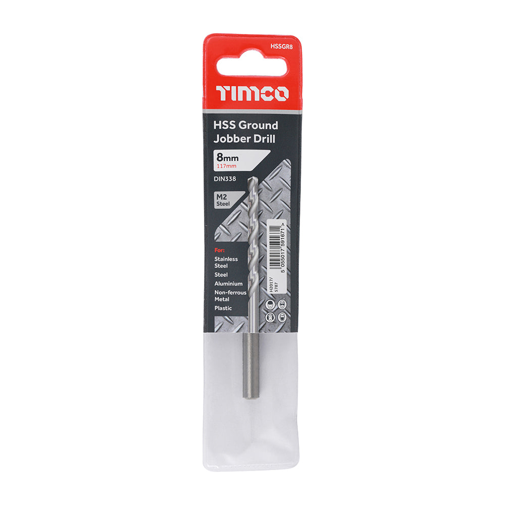 This is an image of Timco - Ground Jobber Drills - HSS M2 8.0mm (1 Each Wallet) HSSGR8