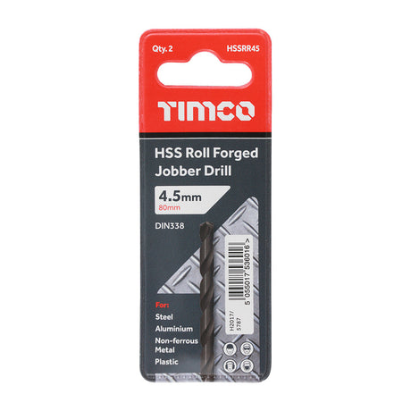 This is an image of Timco - Roll Forged Jobber Drills - HSS 4.5mm (10 Pieces Tube) HSSR45