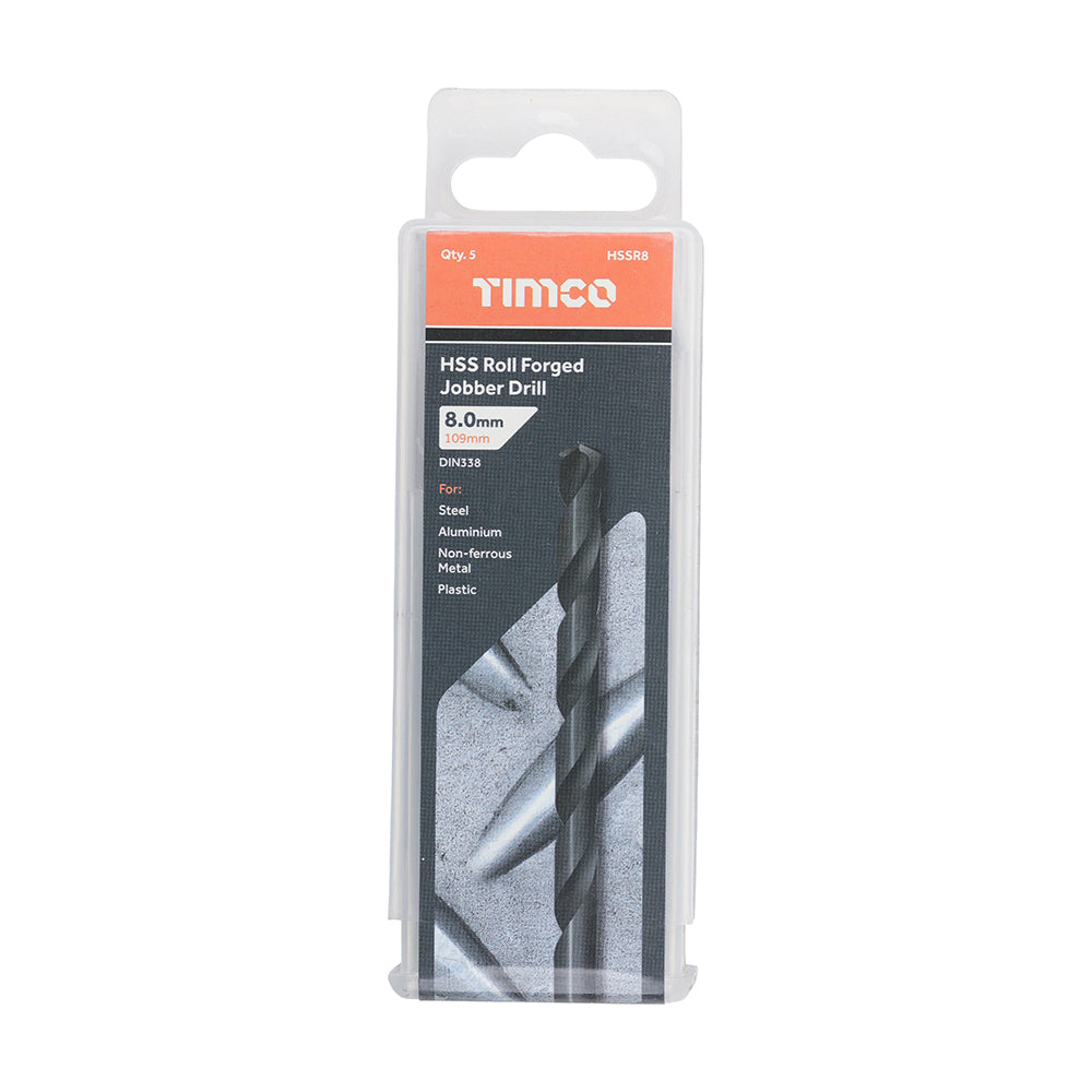 This is an image of Timco - Roll Forged Jobber Drills - HSS 8.0mm (5 Pieces Tube) HSSR8