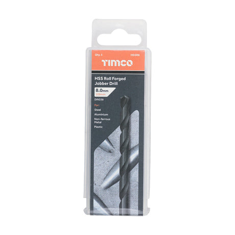 This is an image of Timco - Roll Forged Jobber Drills - HSS 8.0mm (5 Pieces Tube) HSSR8