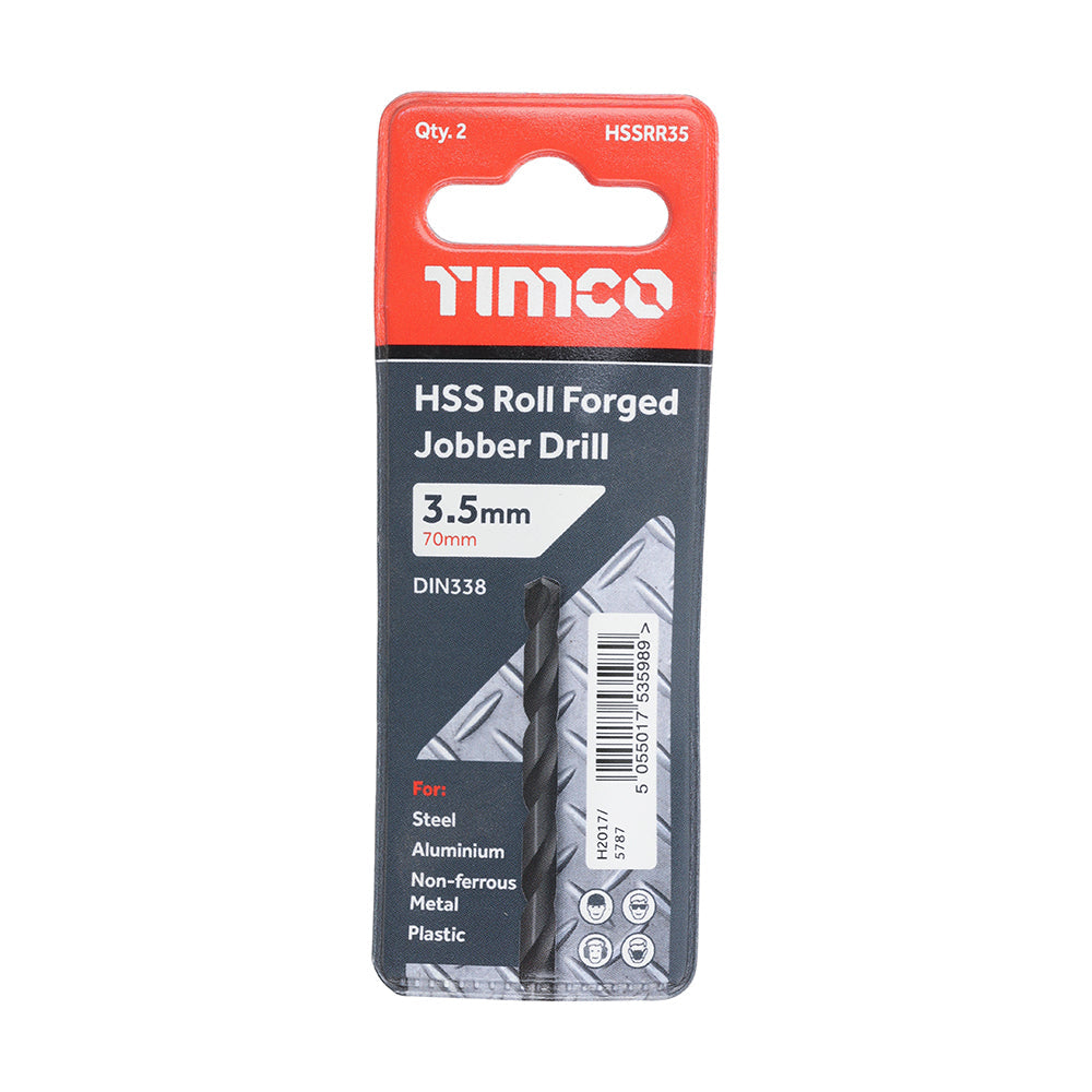This is an image of Timco - Roll Forged Jobber Drills - HSS 3.5mm (2 Pieces Wallet) HSSRR35