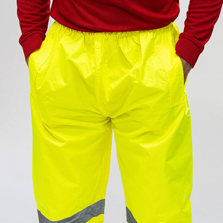 This is an image of Timco - Hi-Visibility Elasticated Waist Trousers - Yellow XXX Large (1 Each Bag) HVETRS3XL