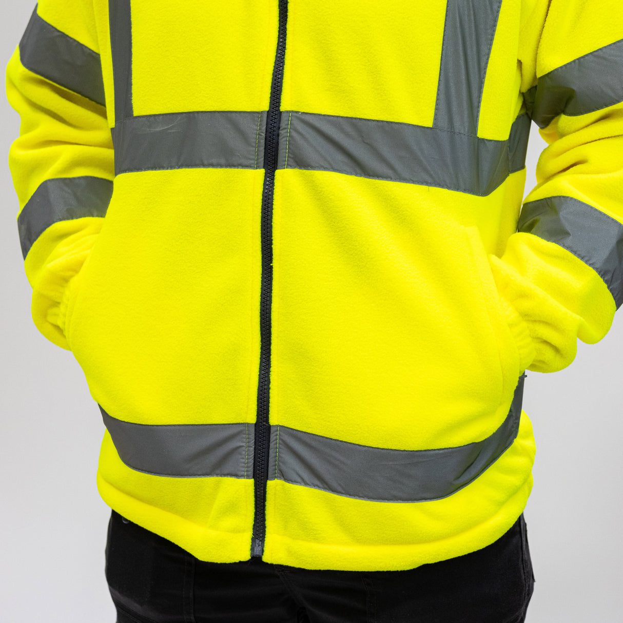 This is an image of Timco - Hi-Visibility Fleece Jacket - Yellow Medium (1 Each Bag) HVFJMED