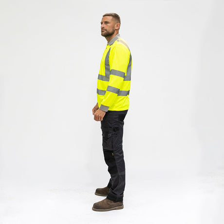 This is an image of Timco - Hi-Visibility Polo Shirt - Long Sleeve - Yellow Large (1 Each Bag) HVLSPLRG