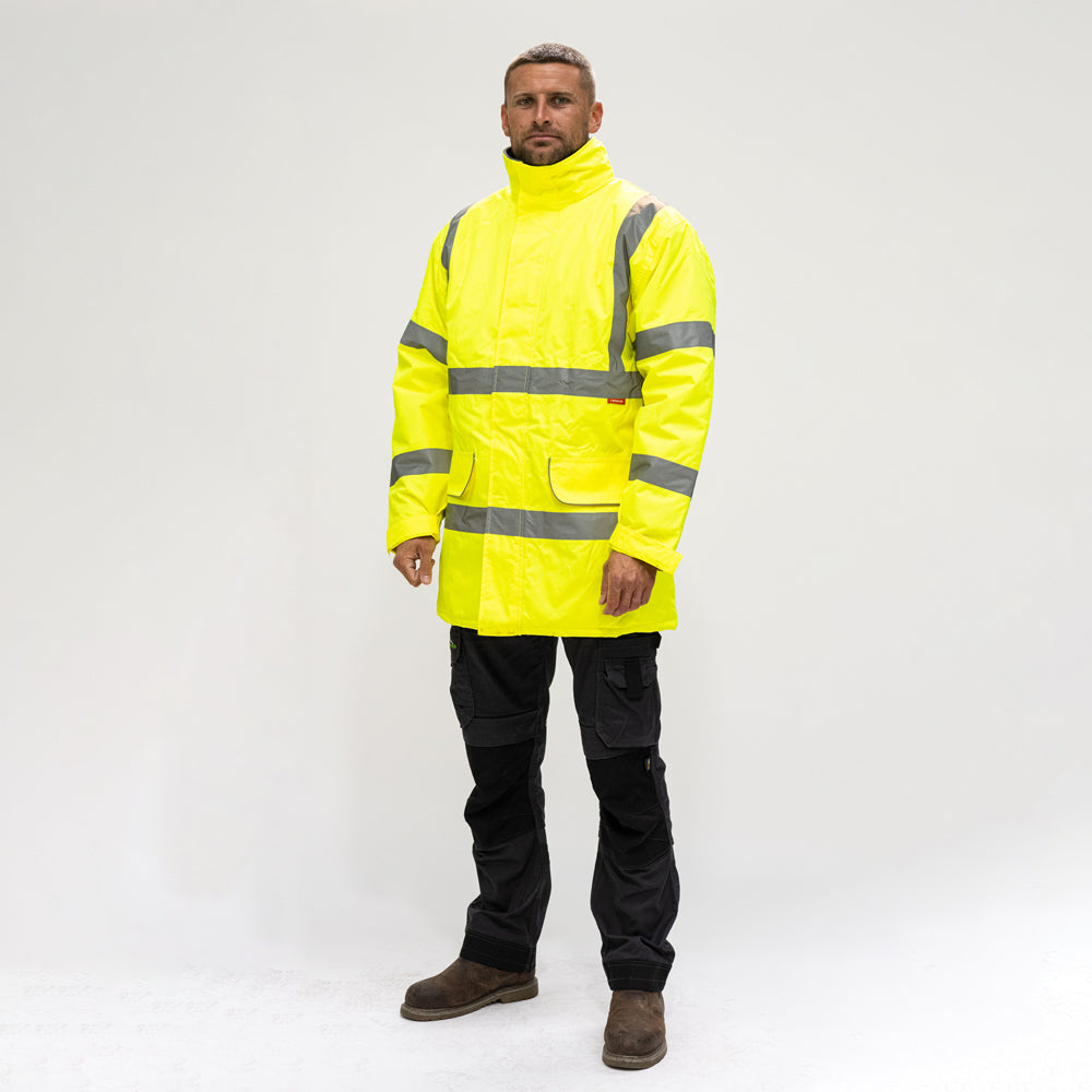 This is an image of Timco - Hi-Visibility Parka Jacket - Yellow XXX Large (1 Each Bag) HVPJ3XL