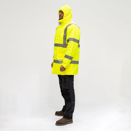 This is an image of Timco - Hi-Visibility Parka Jacket - Yellow Medium (1 Each Bag) HVPJMED
