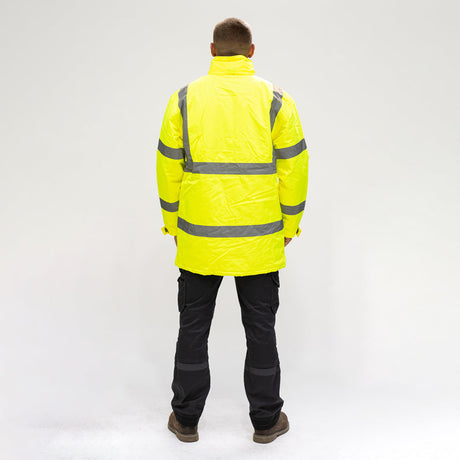 This is an image of Timco - Hi-Visibility Parka Jacket - Yellow Medium (1 Each Bag) HVPJMED