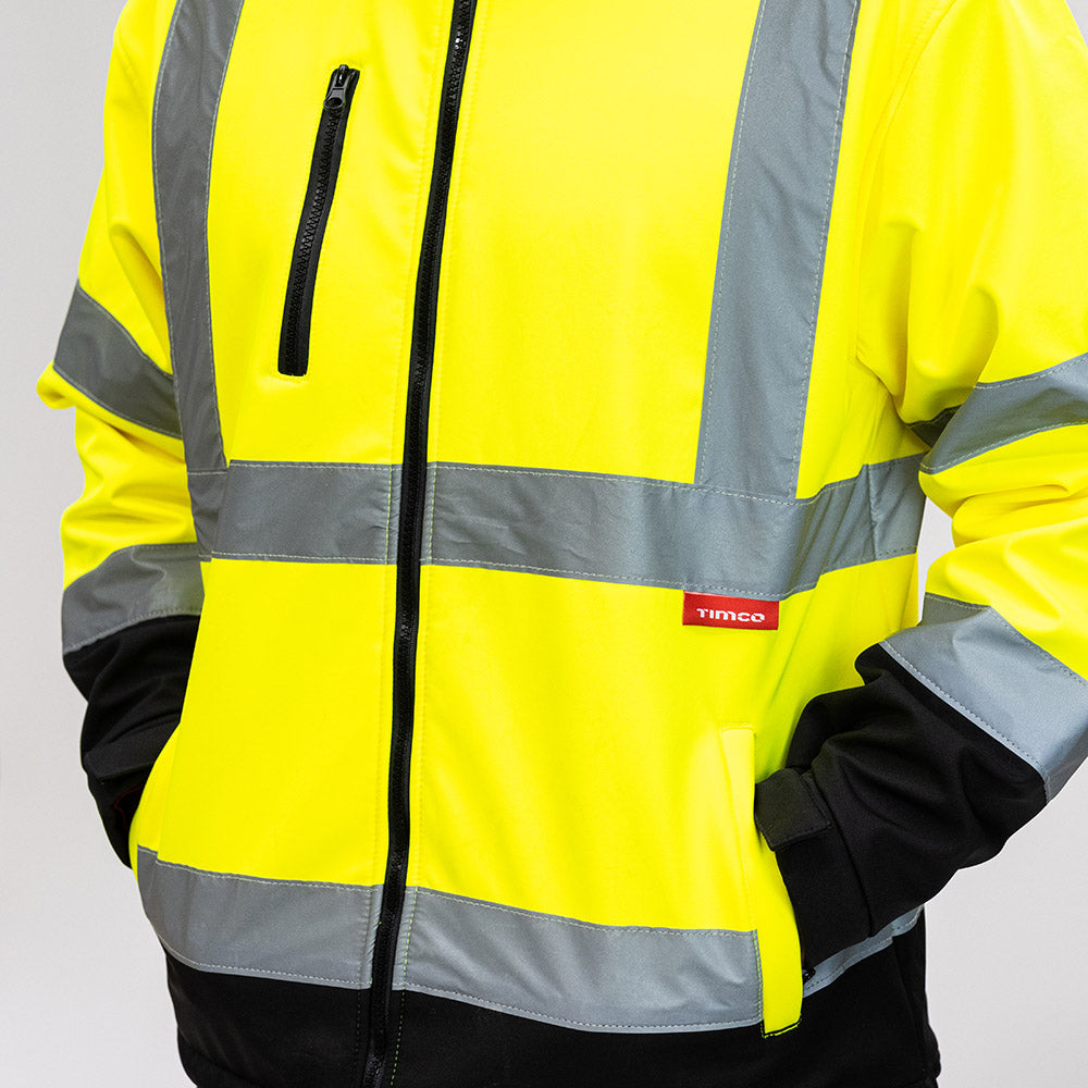 This is an image of Timco - Hi-Visibility Softshell Jacket - Yellow XXXX Large (1 Each Bag) HVSJ4XL