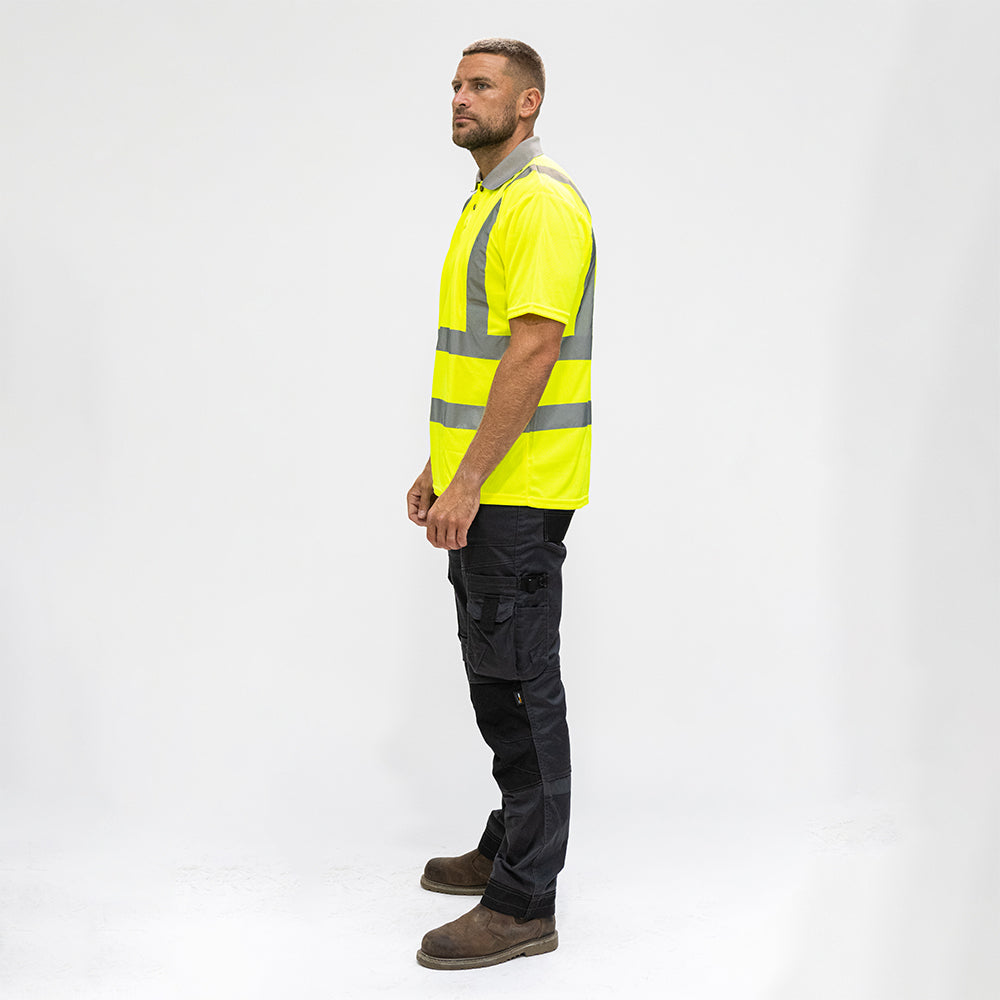 This is an image of Timco - Hi-Visibility Polo Shirt - Short Sleeve - Yellow XXX Large (1 Each Bag) HVSSP3XL
