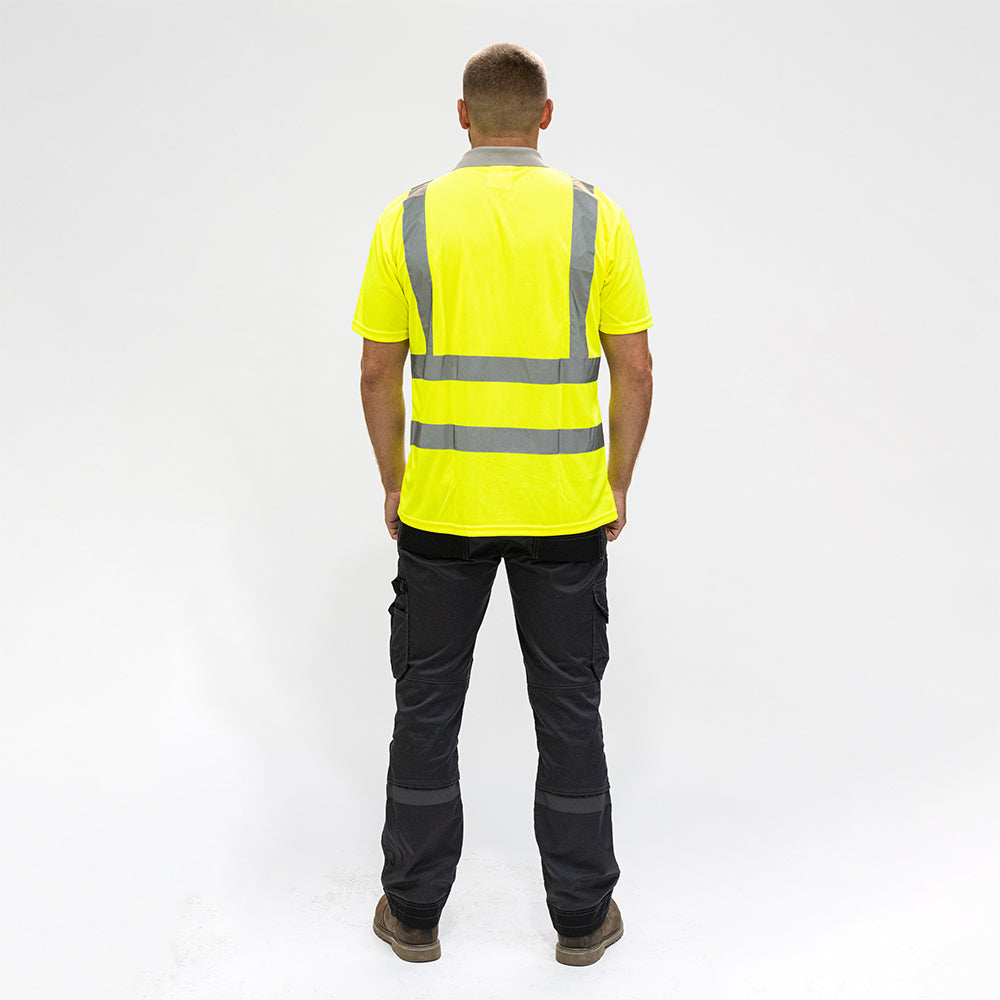 This is an image of Timco - Hi-Visibility Polo Shirt - Short Sleeve - Yellow Medium (1 Each Bag) HVSSPMED