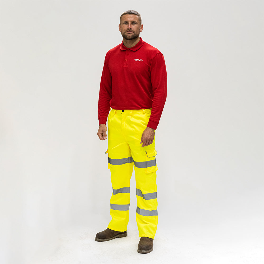 This is an image of Timco - Hi-Visibility Executive Trousers - Yellow XX Large (1 Each Bag) HVTRSXXL