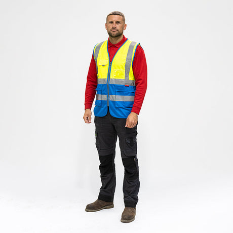 This is an image of Timco - Hi-Visibility Executive Vest - Yellow & Blue X Large (1 Each Bag) HVVYBXL