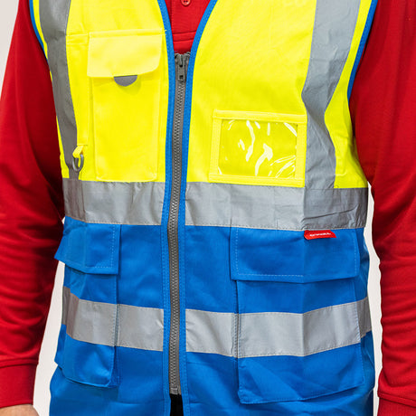 This is an image of Timco - Hi-Visibility Executive Vest - Yellow & Blue XX Large (1 Each Bag) HVVYBXXL