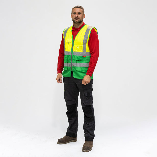 This is an image of Timco - Hi-Visibility Executive Vest - Yellow & Green Small (1 Each Bag) HVVYGSML