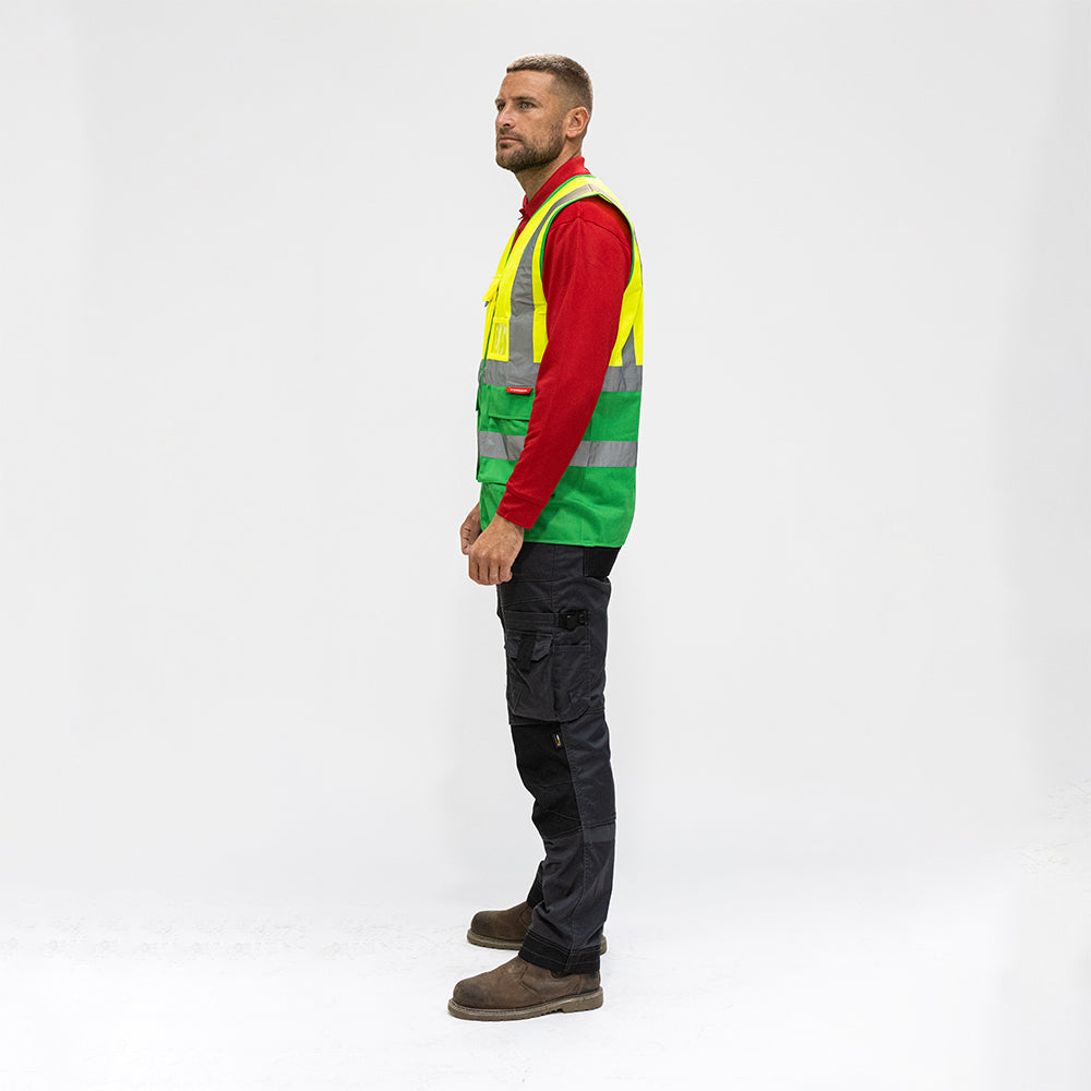 This is an image of Timco - Hi-Visibility Executive Vest - Yellow & Green XX Large (1 Each Bag) HVVYGXXL