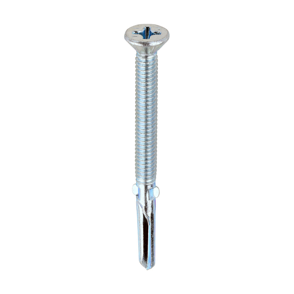 This is an image of Timco - Metal Construction Timber to Heavy Section Screws - Countersunk - Wing-Tip - Self-Drilling - Zinc 5.5 x 65mm - (200 PCS Box) HW65B