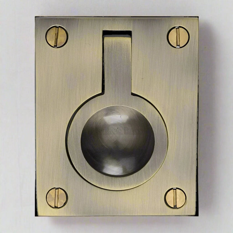 Heritage Brass - Cabinet Pull Flush Ring Design 50mm Antique Brass Finish