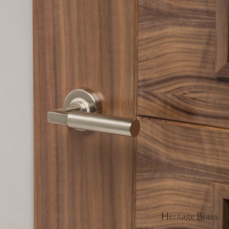 Heritage Brass - Door Handle Lever on Rose Bauhaus Design Satin Nickel Finish V2259-SN