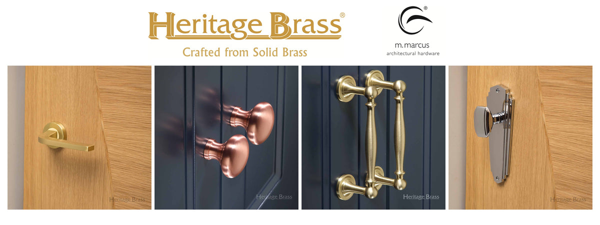 Heritage Brass door and cabinet hardware in satin brass, rose gold and polished chrome