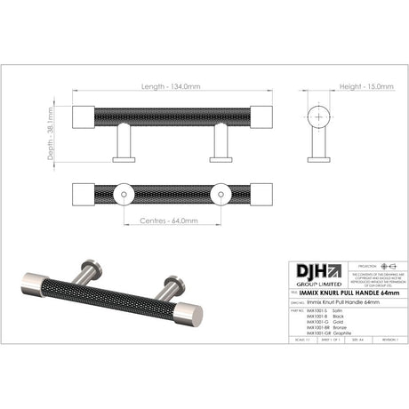 Finesse Immix Knurl Pull Handle - 64mm CC - Pewter/Graphite
