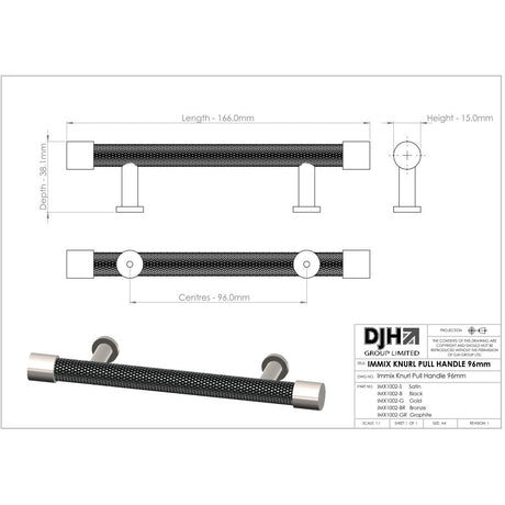 Finesse Immix Knurl Pull Handle - 96mm CC - Pewter/True Black