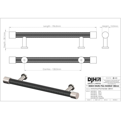 Finesse Immix Knurl Pull Handle - 128mm CC - Pewter/True Black