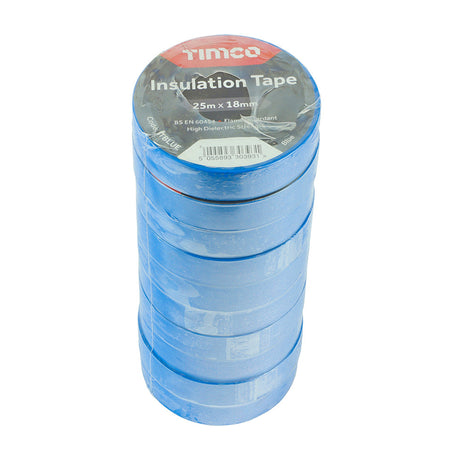 This is an image of Timco - PVC Insulation Tape - Blue 25m x 18mm - (10 PCS Roll Pack) ITBLUE