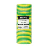 This is an image of Timco - PVC Insulation Tape - Green & Yellow Stripe 25m x 18mm (10 PCS Roll Pack) PCSITGYSTRIPE