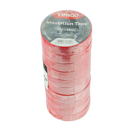 This is an image of Timco - PVC Insulation Tape - Red 25m x 18mm (10 PCS Roll Pack) PCSITRED
