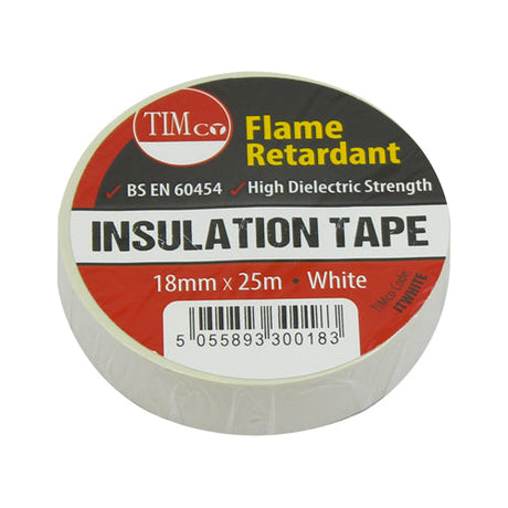 This is an image of Timco - PVC Insulation Tape - White 25m x 18mm (10 PCS Roll Pack) PCSITWHITE