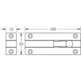 Technical drawing of of Frelan - Jedo Brass Straight Barrel Bolts 102x25mm Polished Chrome Sku. J1001CE