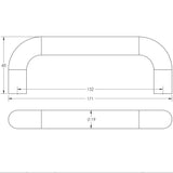 Technical drawing of of Frelan - Aluminium 19mm D Shape Pull Handle Bolt Through Fixing SAA Finish 152x19mm Satin Anodised Aluminium Sku. J1049