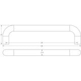 Technical drawing of of Frelan - Aluminium 19mm D Shape Pull Handle Bolt Through Fixing SAA Finish 225x19mm Satin Anodised Aluminium Sku. J1050