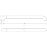 Technical drawing of of Frelan - Aluminium 19mm D Shape Pull Handle Bolt Through Fixing SAA Finish 305x19mm Satin Anodised Aluminium Sku. J1051