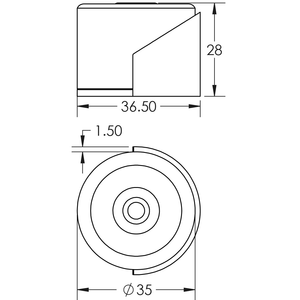 Technical drawing of of Frelan - Aluminium Floor Mounted Doorstops 40x30mm Satin Anodised Aluminium Sku. J1182