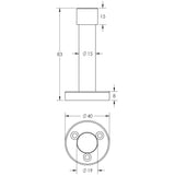 Technical drawing of of Frelan - Aluminium Wall Mounted Doorstop 76mm Satin Anodised Aluminium Sku. J1280