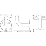 Technical drawing of of Frelan - Aluminium Hand Rail Brackets 63mm Satin Anodised Aluminium Sku. J1413A