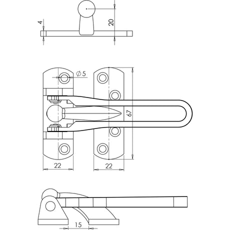 Technical drawing of of Frelan - Jedo Security Door Guards Polished Chrome Sku. J3003PC