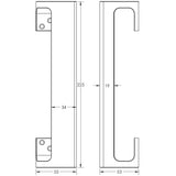 Technical drawing of of Frelan - Aluminium Cranked Pull Handles 225mm Satin Anodised Aluminium Sku. J3572A
