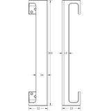 Technical drawing of of Frelan - Aluminium Cranked Pull Handles 305mm Satin Anodised Aluminium Sku. J3572B