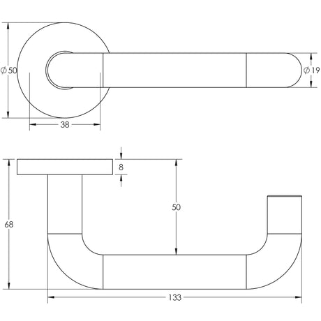 Technical drawing of of Frelan - 19mm Round Bar Handle on Rose Satin Anodised Aluminium Sku. J4645B