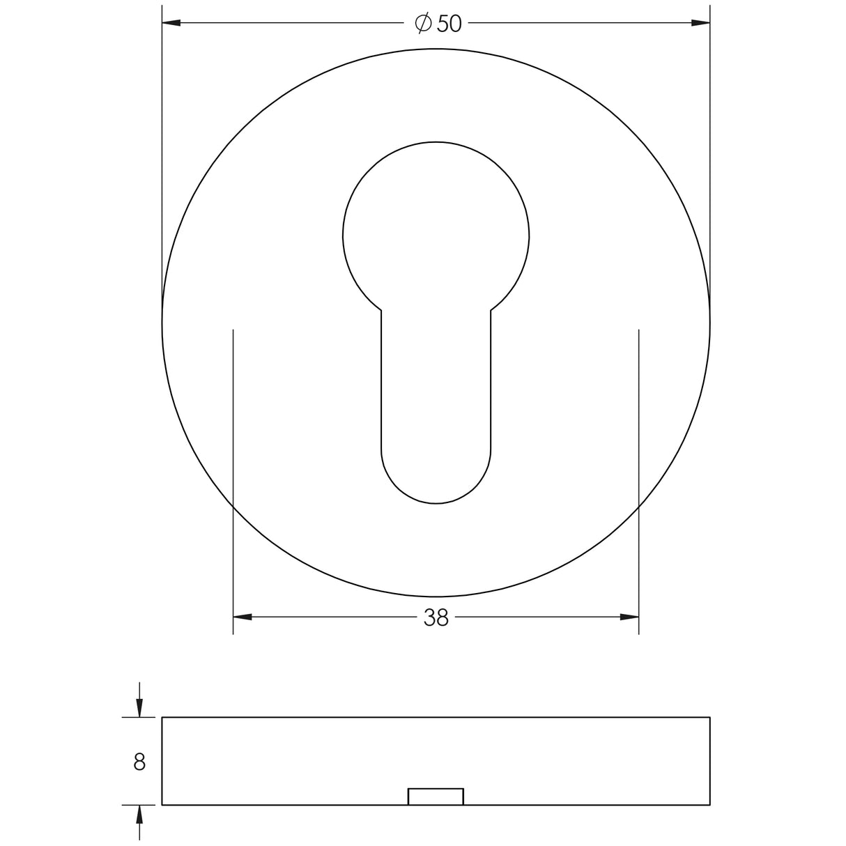 Technical drawing of of Frelan - Euro Profile Escutcheon Satin Anodised Aluminium Sku. J4648B
