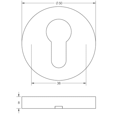 Technical drawing of of Frelan - Euro Profile Escutcheon Satin Anodised Aluminium Sku. J4648B