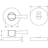 Technical drawing of of Frelan - Easy Turn & Release with Indicator 50mm Satin Anodised Aluminium Sku. J4649B